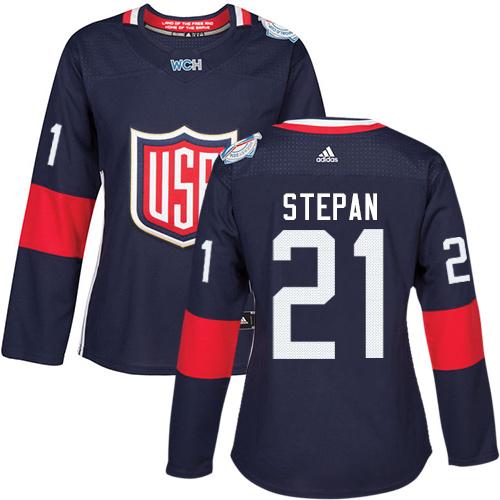 Team USA #21 Derek Stepan Navy Blue 2016 World Cup Women's Stitched NHL Jersey